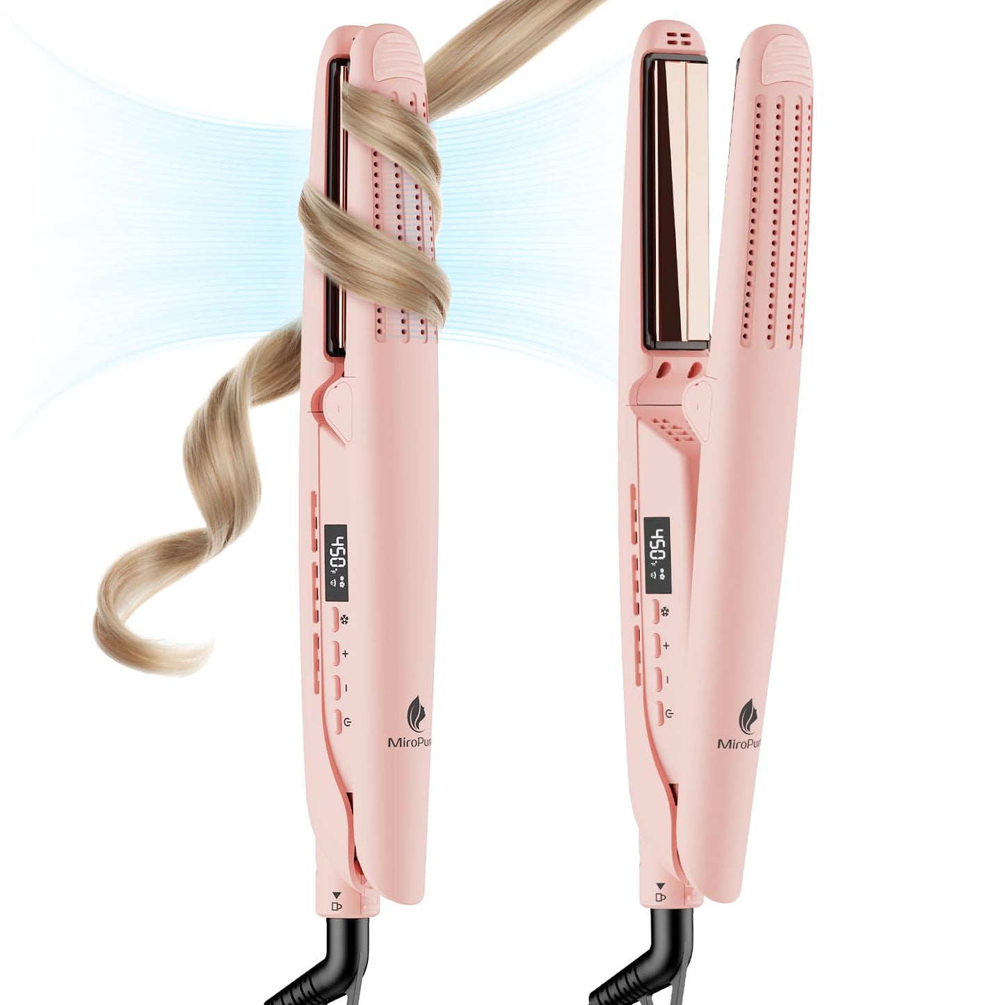 MiroPure 360° Airflow Styler Curling Iron Titanium Flat Iron Hair Straightener and Curler 2 in 1 Professional Curing Wand with Ionic Aroma Cool Air 13 Adjustable Temps Dual Voltage for Long Hair