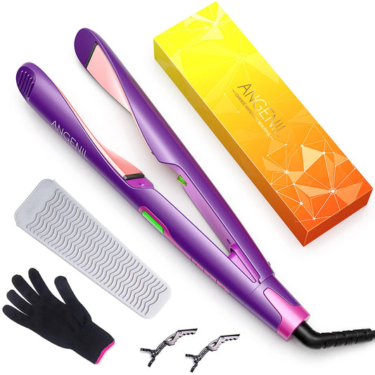 ANGENIL Professional Ion Flat Iron Curling Iron in One Hair Straightener and Curler 2 in 1 Dual Voltage Twist Flat Irons with Digital LCD Display Adjustable Temp for All Hair Types