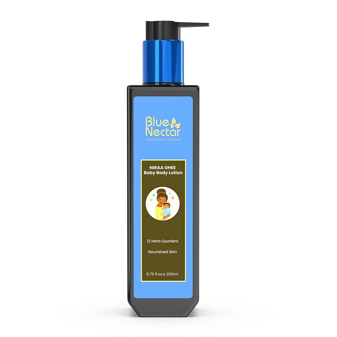 Blue Nectar Baby Lotion with Nourishing Organic Ghee Body Butters and Ayurvedic Baby Oils Baby skincare | Infant Body lotion | Gentle moisturizer for Kids (12 Herbs 6.76 Fl Oz)