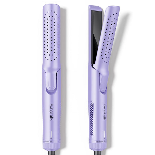 Wavytalk Airflow Styler Curling Iron with 360° Cooling Air Hair Straightener and Curler 2 in 1 Adjustable Temp. for All Hair Types Lock in Curls Quicker Dual Voltage Purple